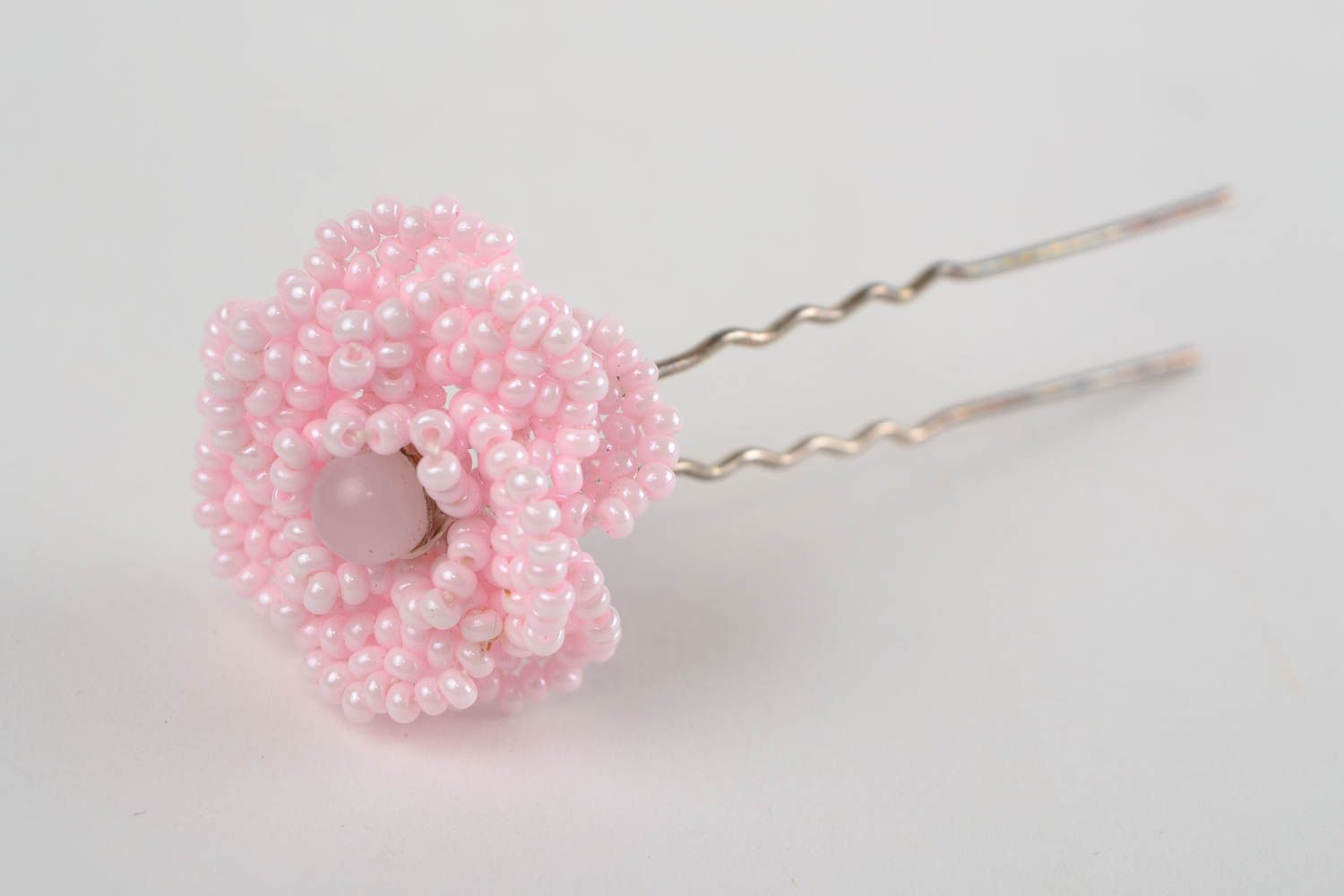 Pink hair pin with beaded flower beaded beautiful handmade hair accessory photo 4