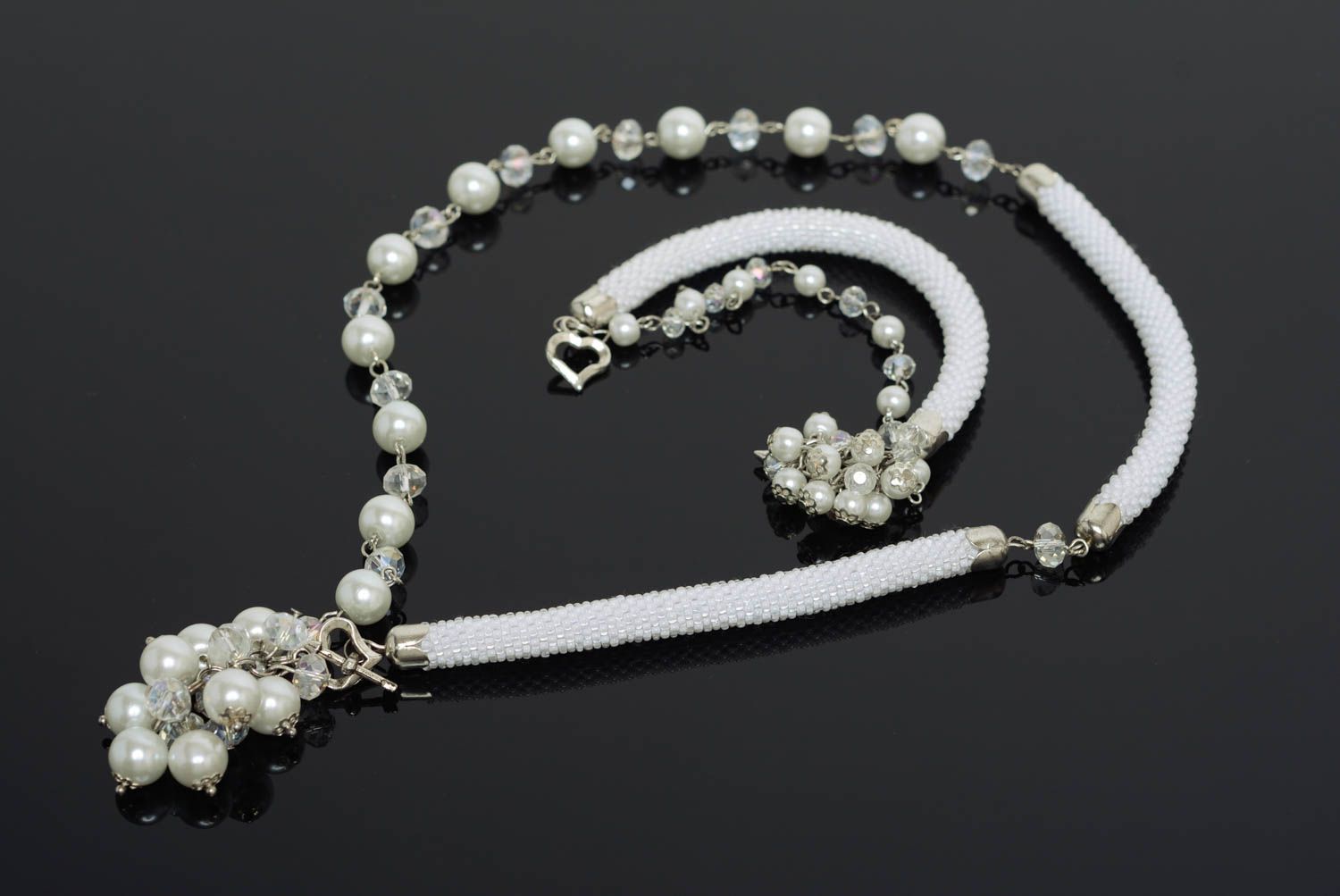 Set de collier et bracelet en perles de rocailles blanches faits main tressés photo 1