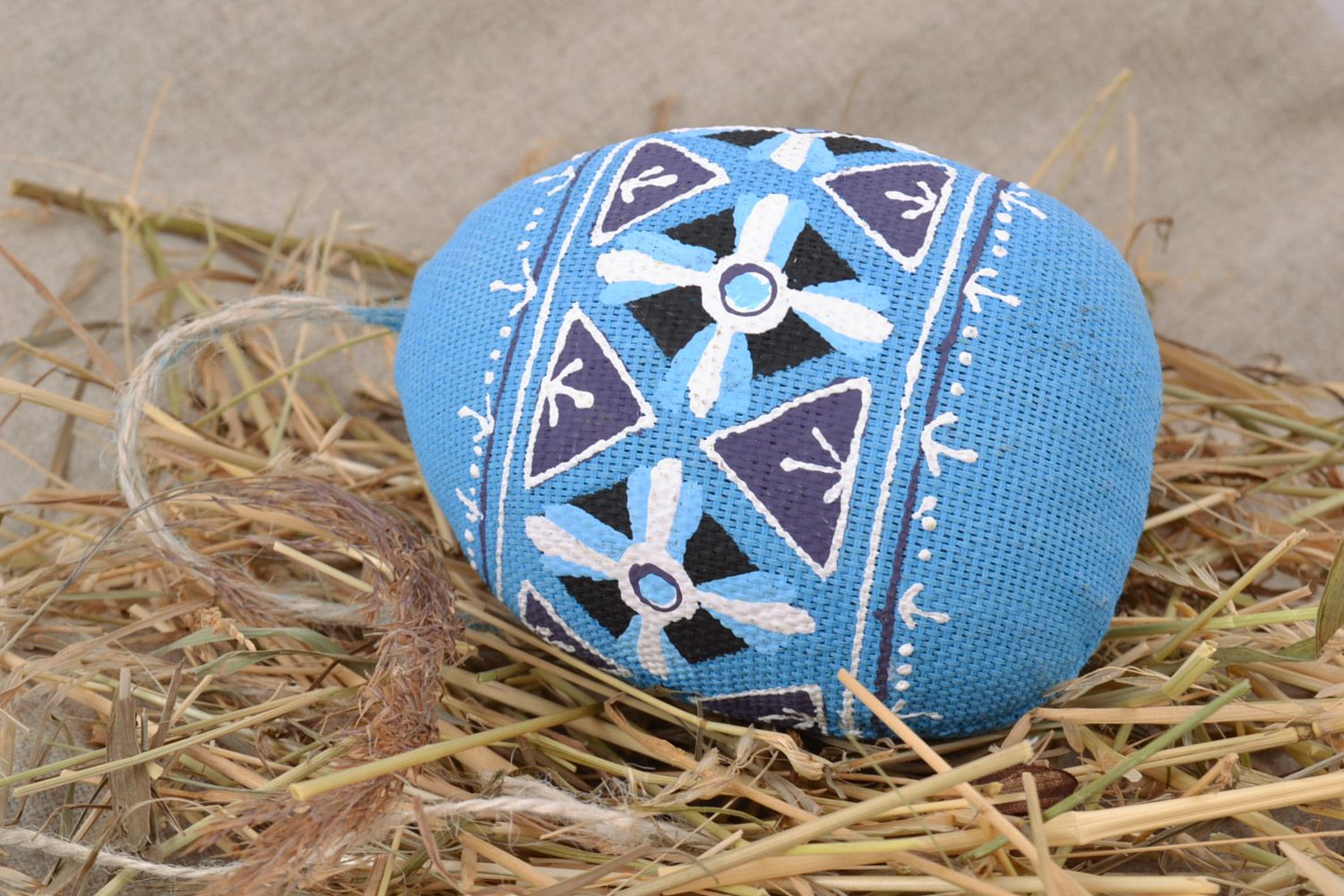Handmade decorative soft blue Easter egg sewn of fabric and scented with vanilla photo 1