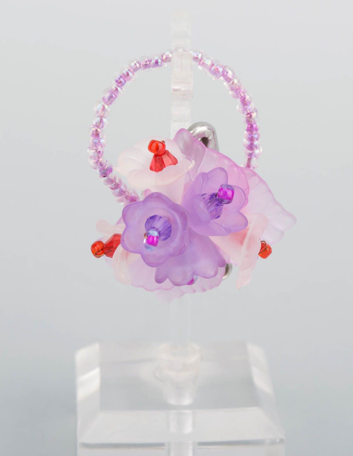 Brosche Blume handgemacht Glasperlen Schmuck Accessoire für Frauen bunt grell foto 2