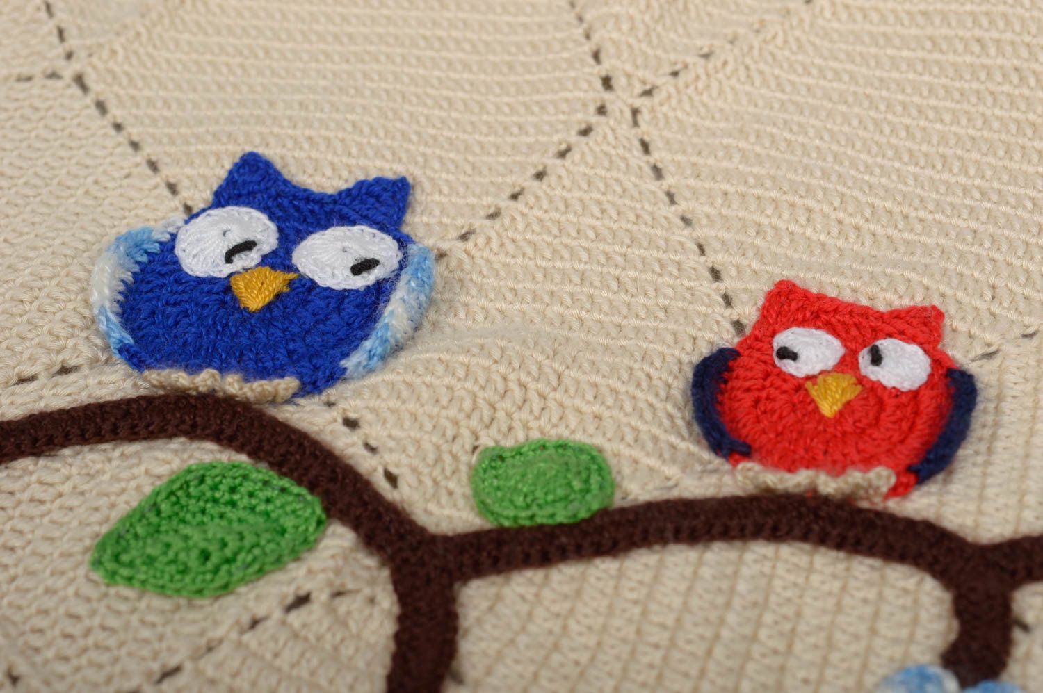 Одеяло ручной работы одеяло крючком детское одеяло из хлопковых ниток Совы фото 2