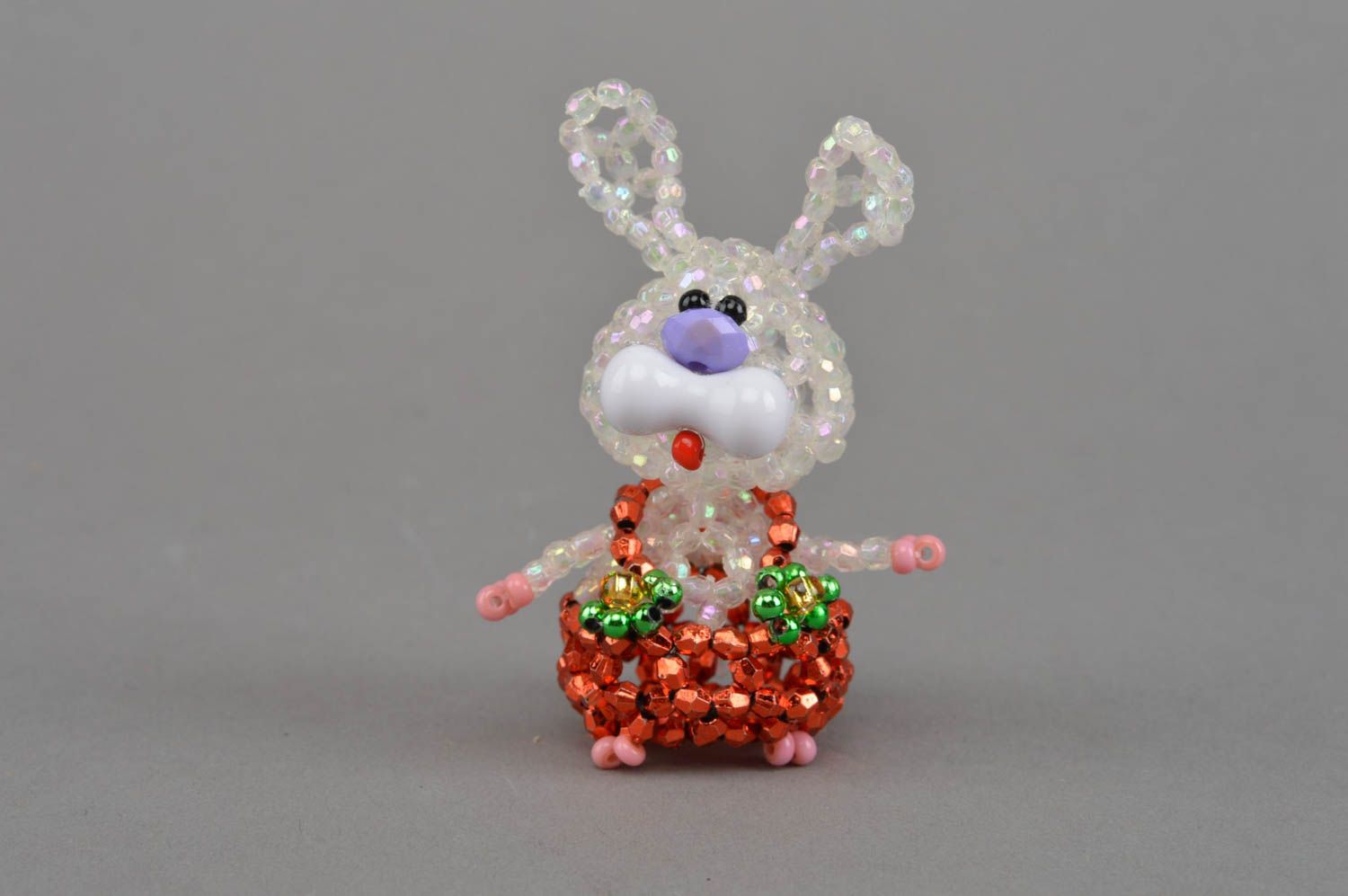 Beaded unusual cute handmade small figurine of rabbit for table home decor photo 3