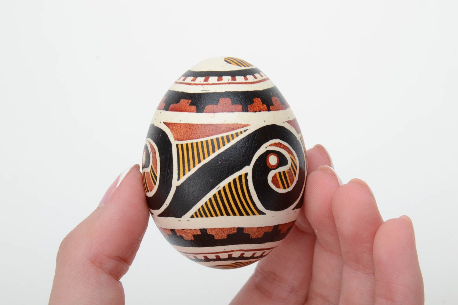 Black red and yellow handmade painted Easter egg waxing technique photo 5