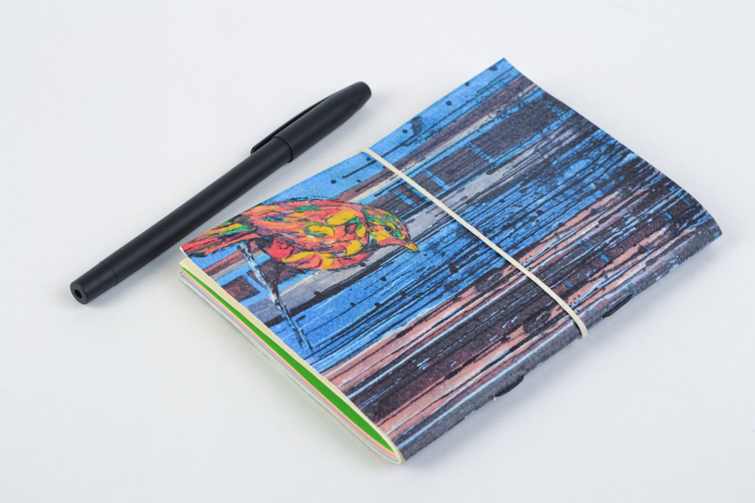 Stilvoller handmade Notizblock mit Umschlag aus Aquarell Pappe geschnürt schön foto 5