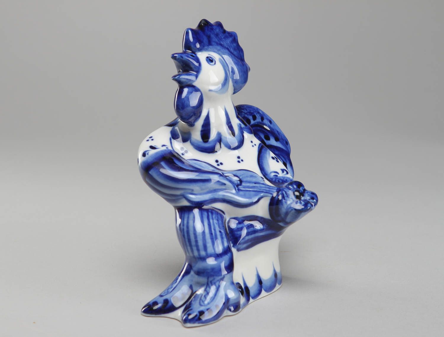 Porcelain figurine with Gzhel painting Rooster photo 1