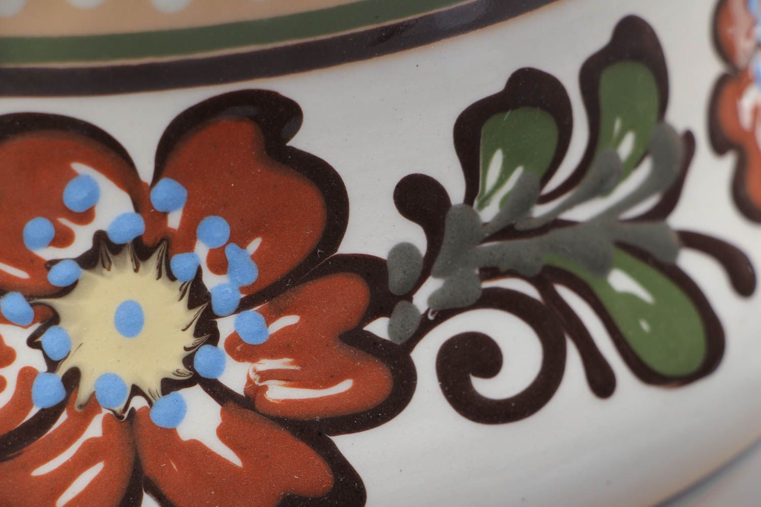 Pot avec couvercle en argile fait main peint d'émaux original motif fleurs 3.5 l photo 4