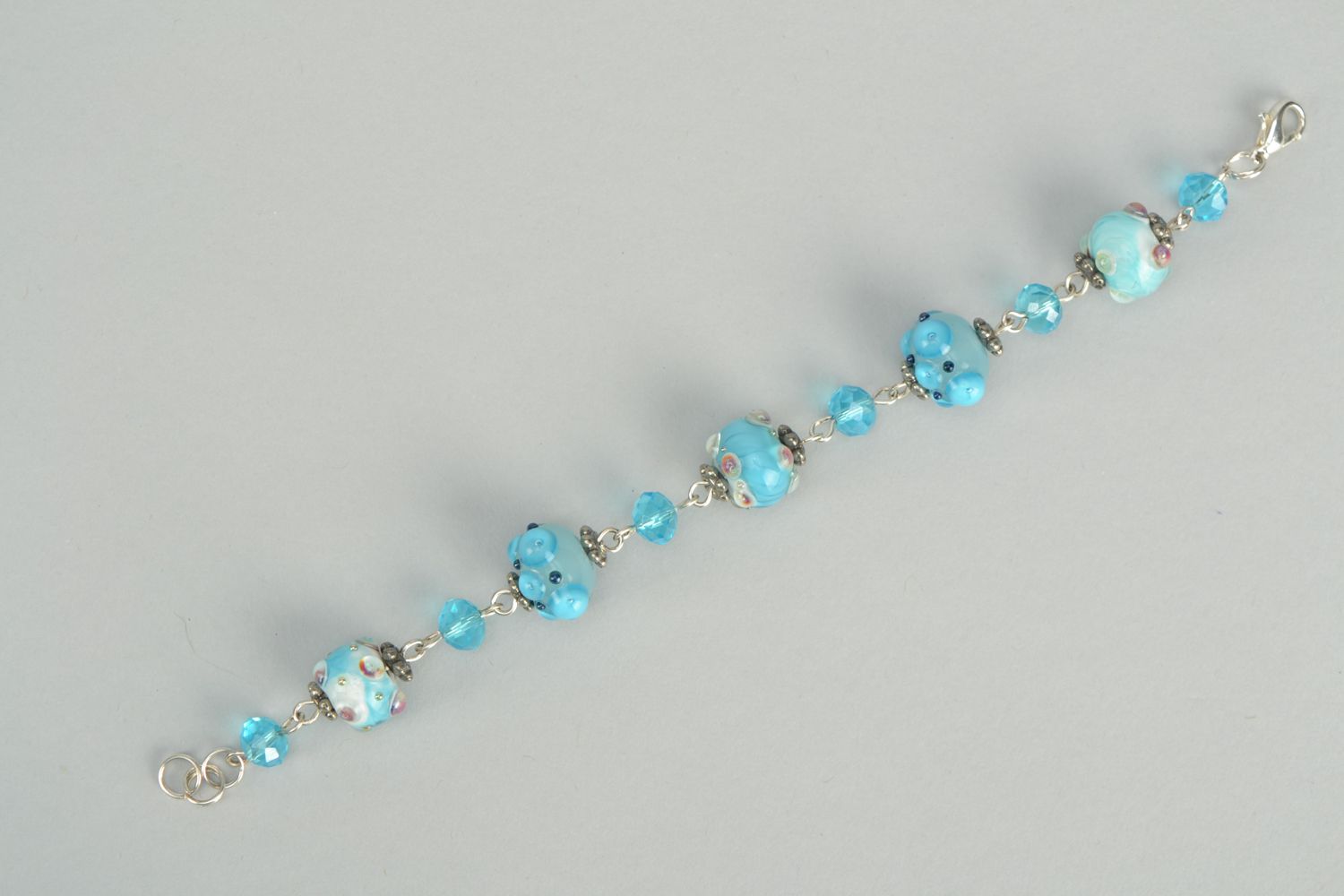 Bracelet with lampwork glass beads Blue Sky photo 6