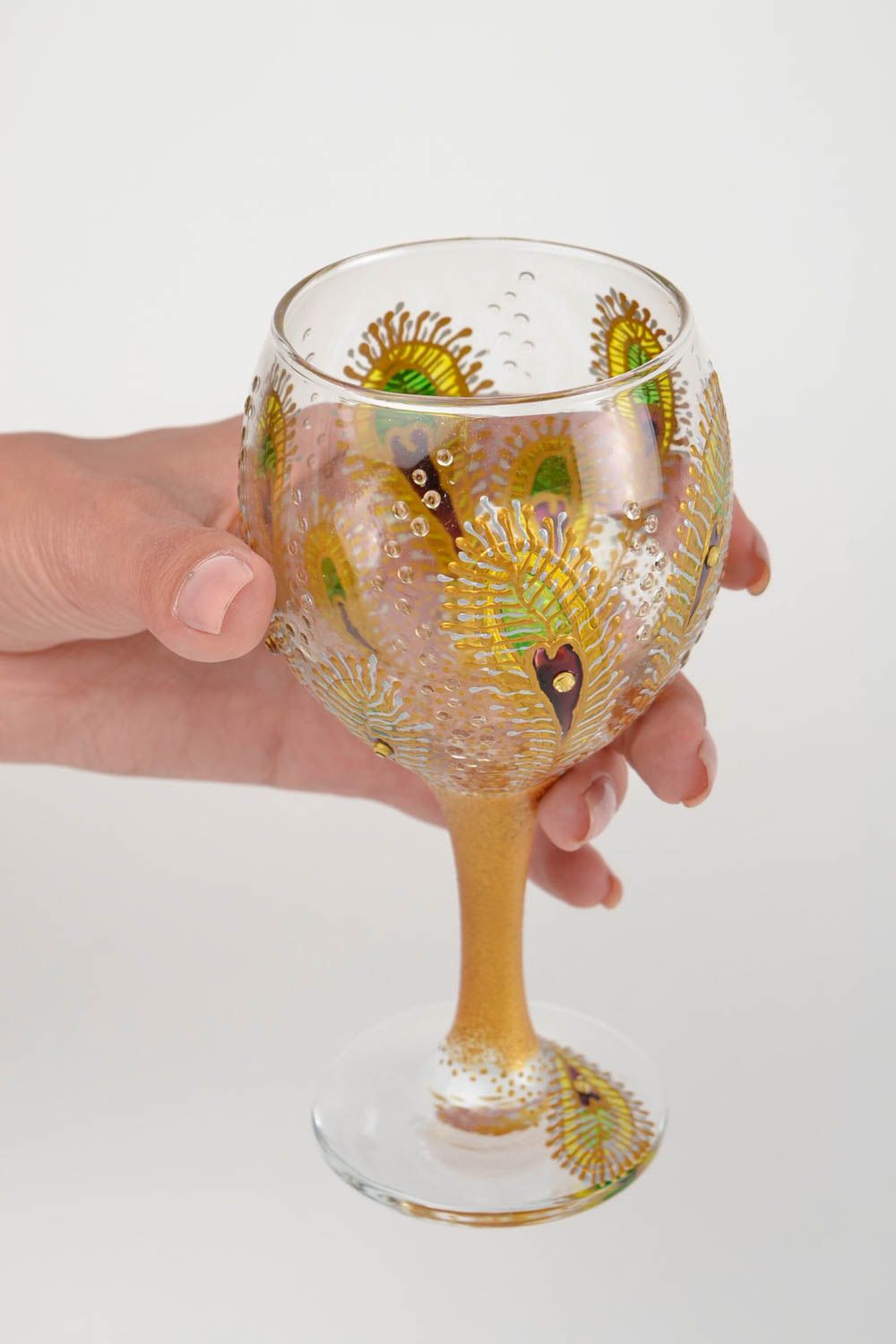 Bemaltes Glas handgemachtes Geschirr Trinkglas farbig Glas mit Fuß schön grell foto 2