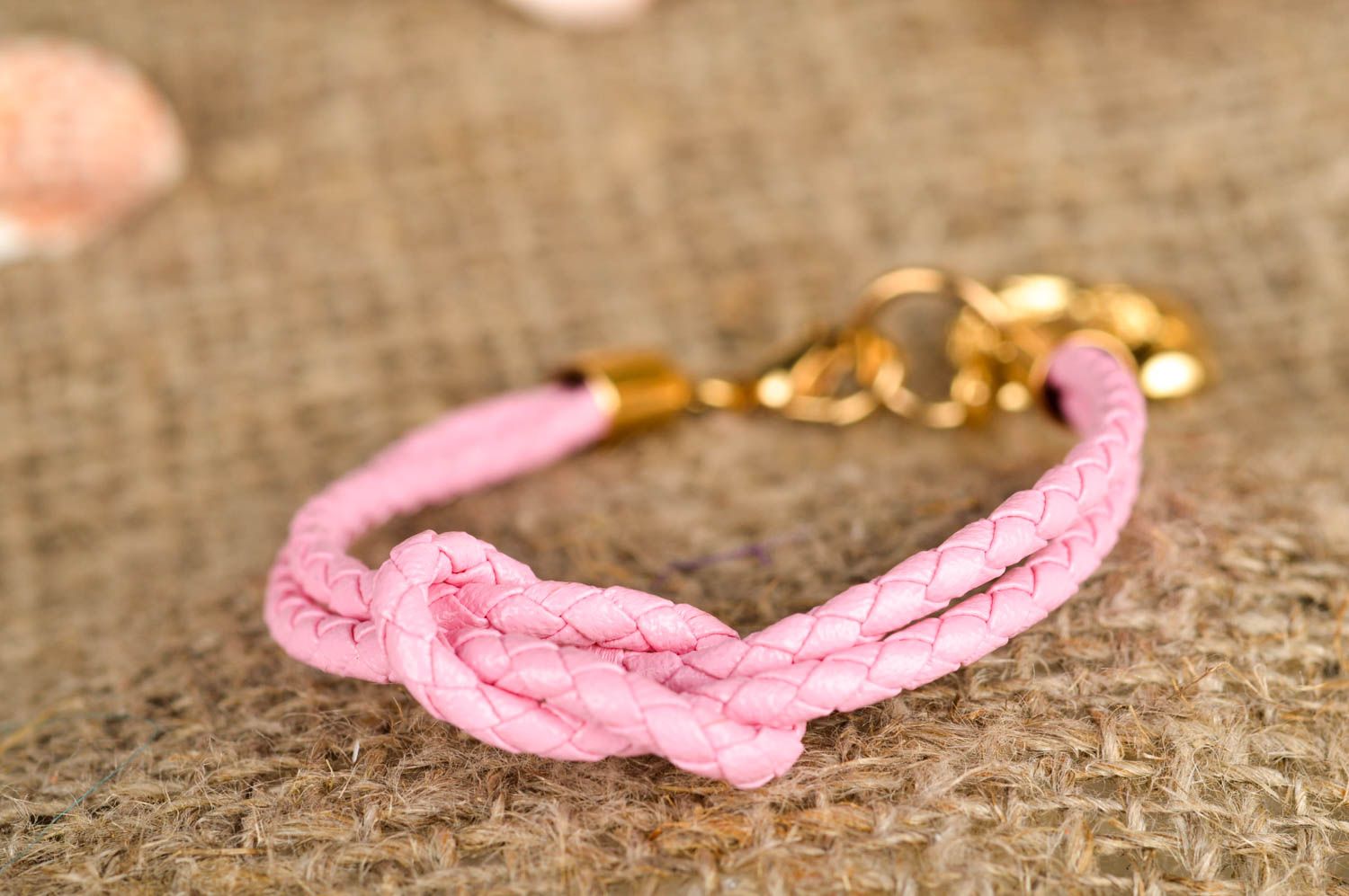 Bracelet tressé en cuir Bijou fait main rose-doré élégant Cadeau pour femme photo 1