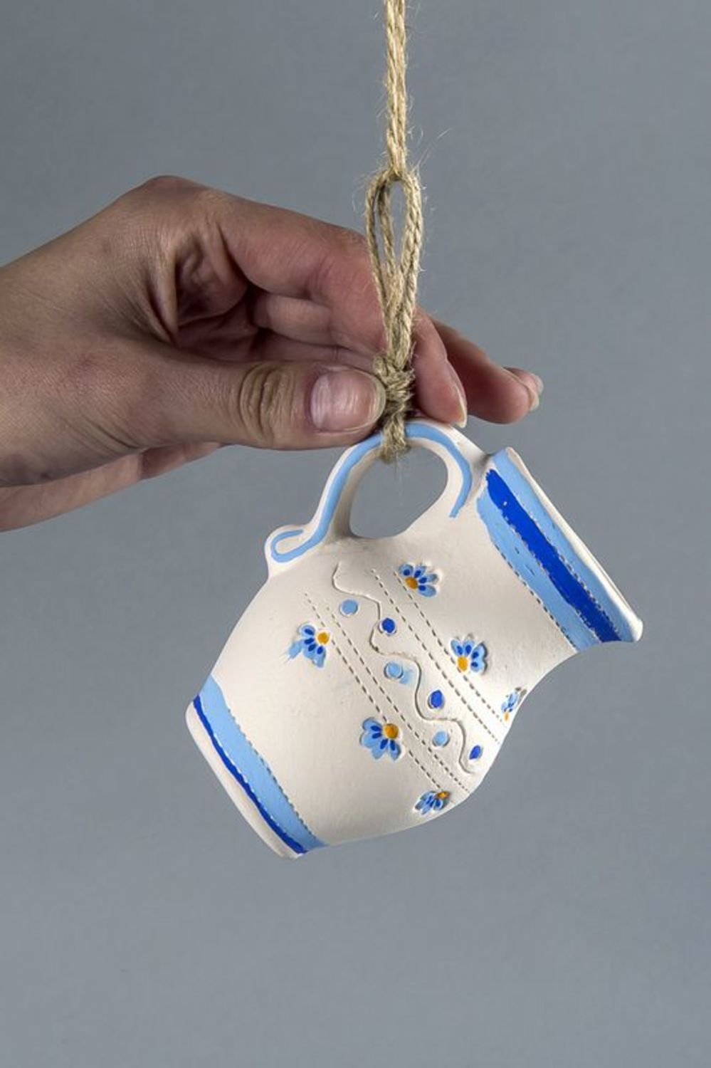 The handmade ceramic white jug on the rope 0,21 lb photo 3