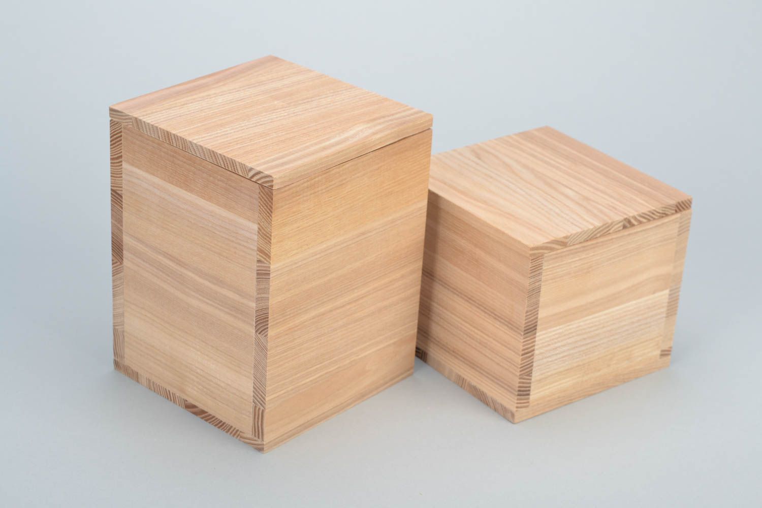 Set of 2 handmade wooden square jewelry boxes craft blanks for decoration photo 3
