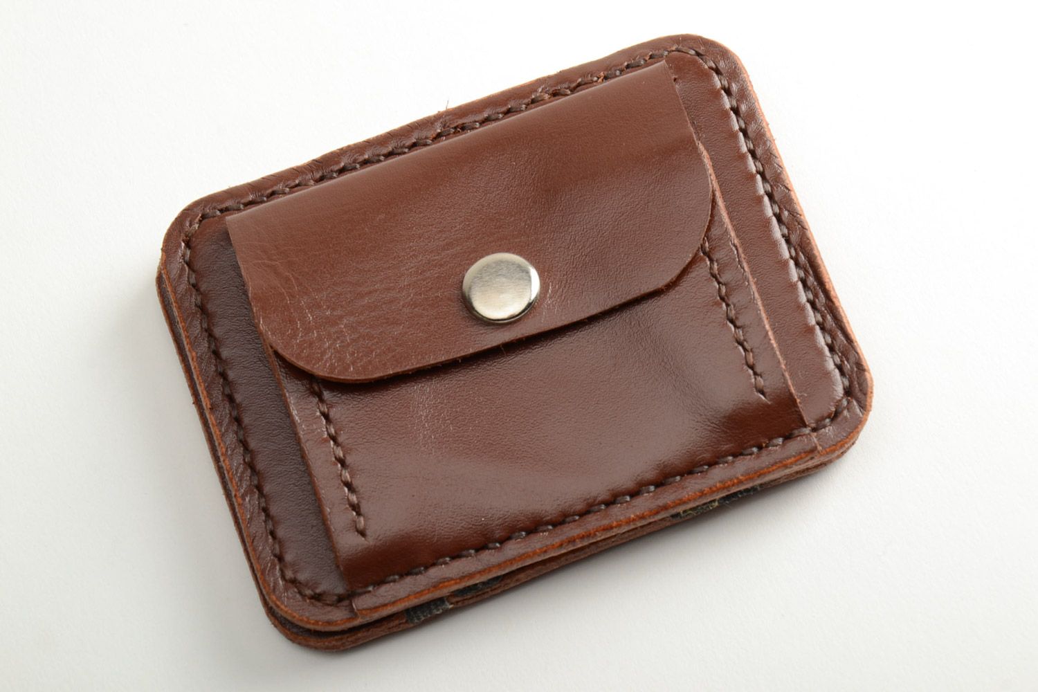 Бумажник из натуральной кожи коричневый ручной работы подарок для мужчины  фото 3