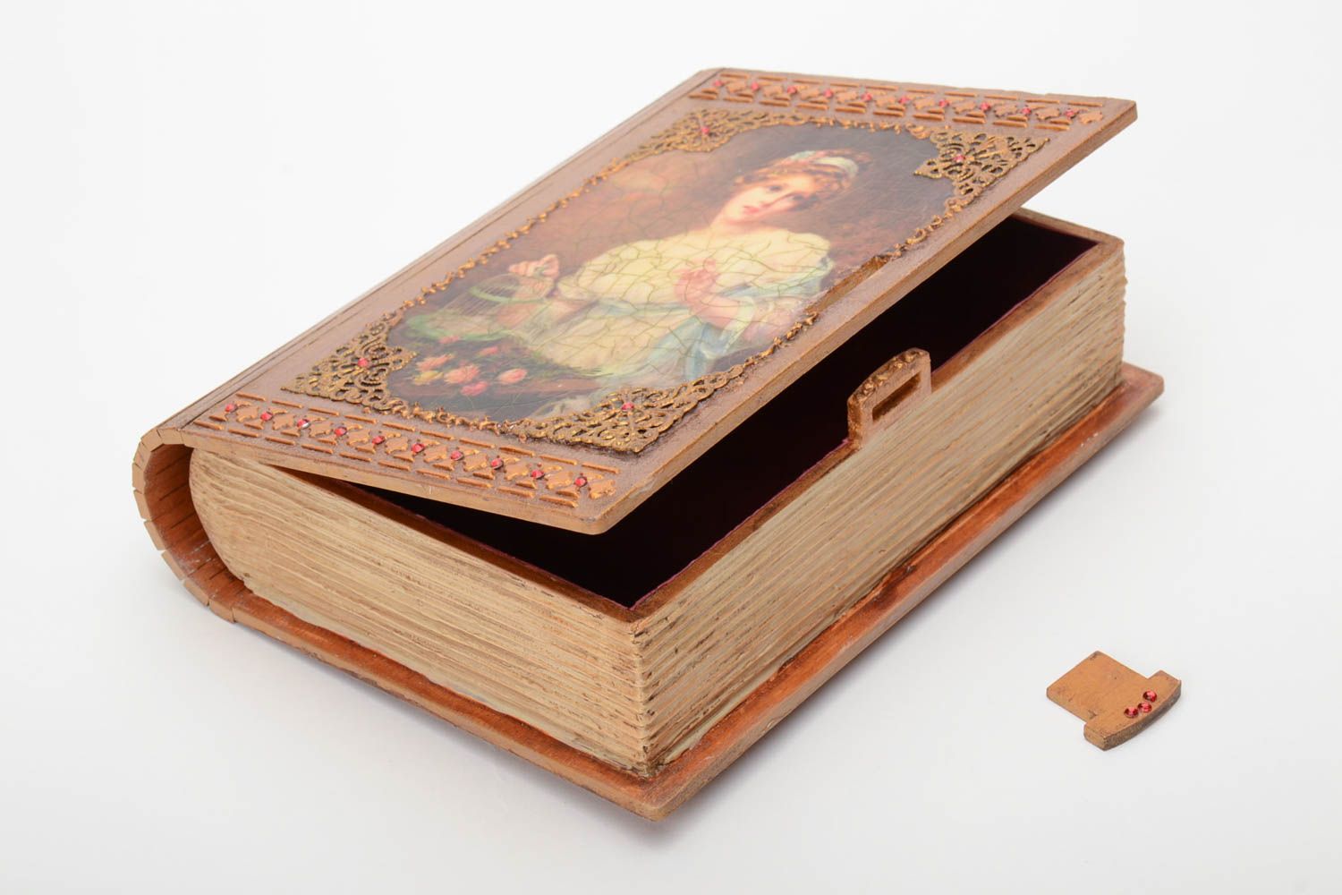 Unusual handmade vintage jewelry box in the shape of book with secret photo 4