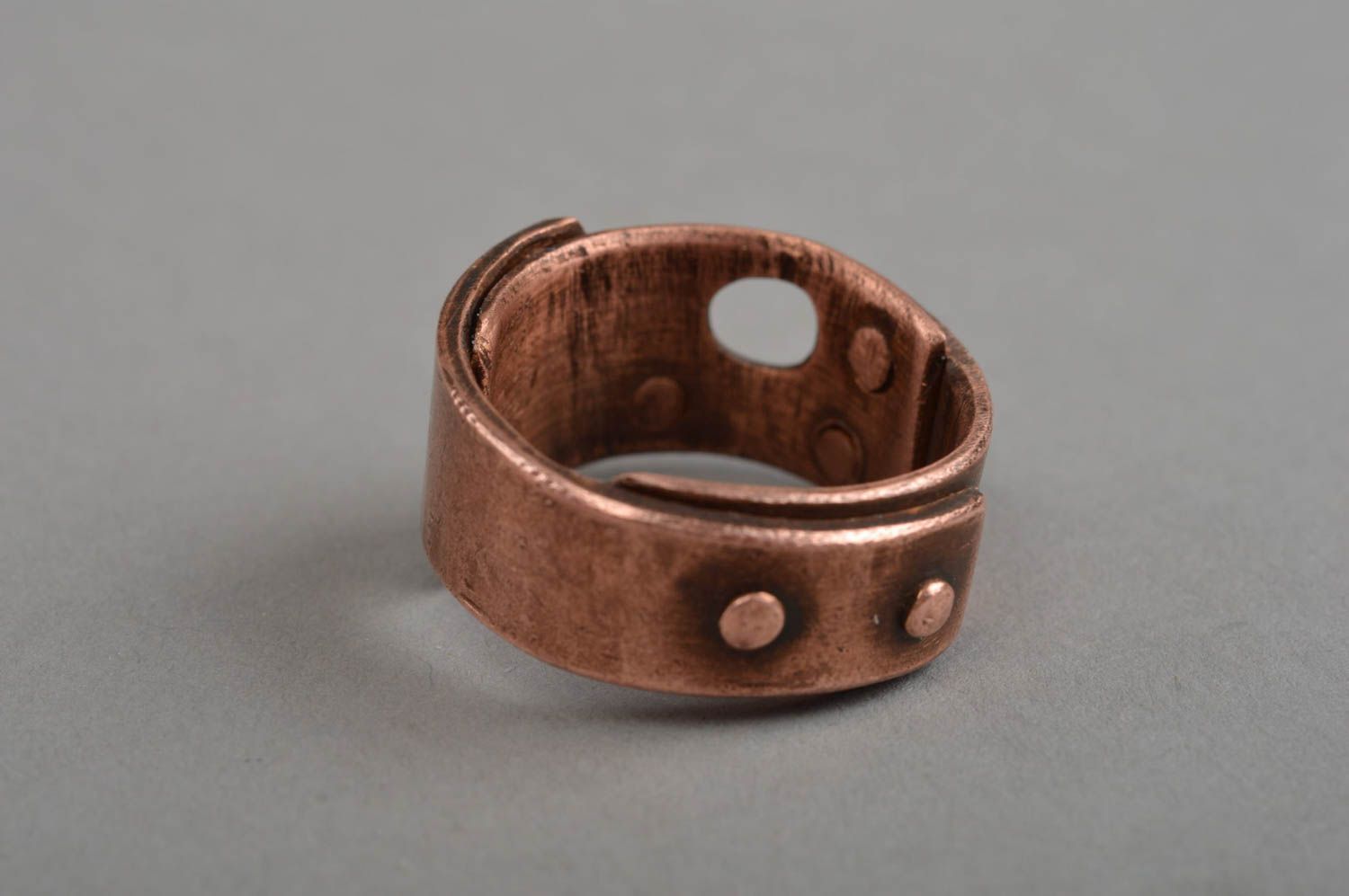 Forged designer cute handmade unusual massive ring made of copper for men photo 3