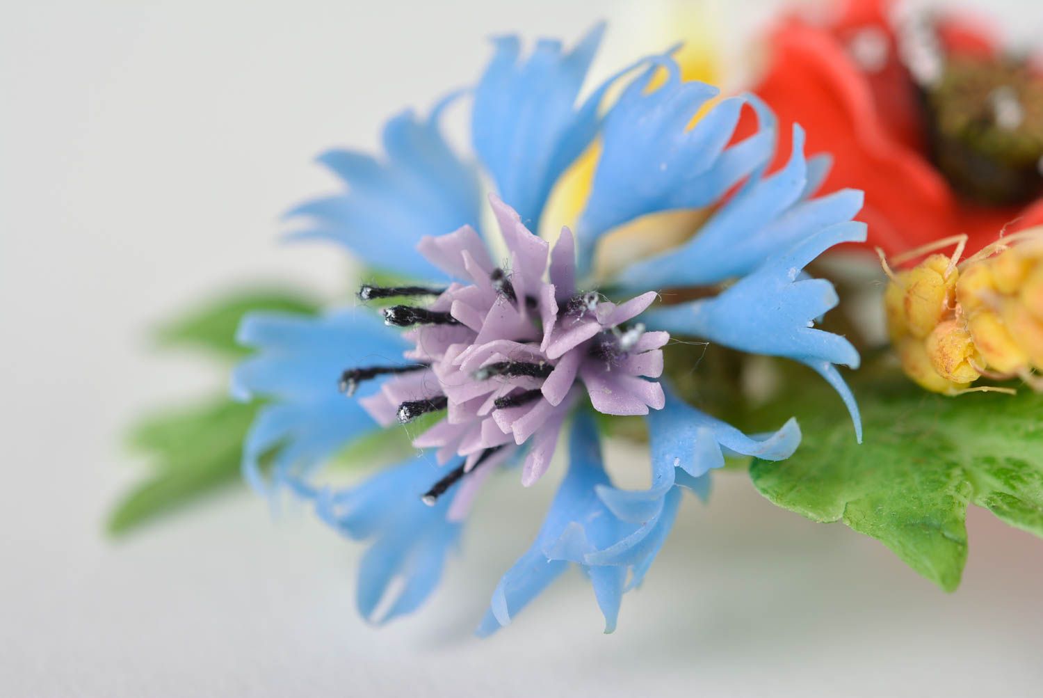 Unusual beautiful homemade polymer clay flower brooch designer accessory photo 4