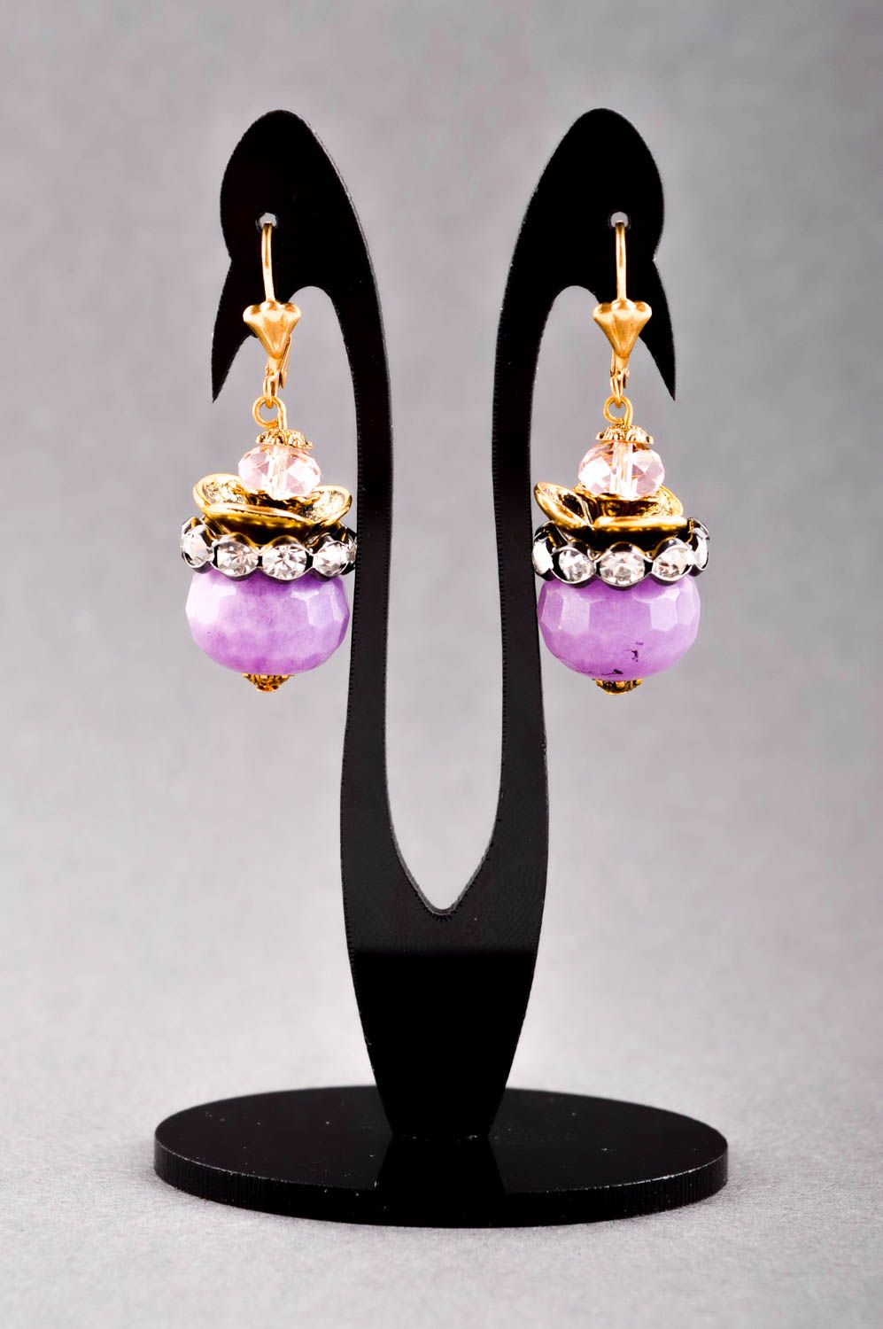 Boucles d'oreilles boules Bijou fait main violettes pierre Accessoire femme photo 1