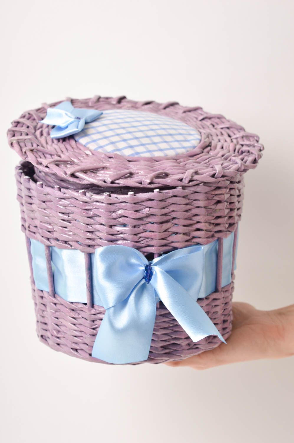 Kleiner Korb aus Papier handmade Aufbewahrung Box in Lila Geschenk für Frau foto 4