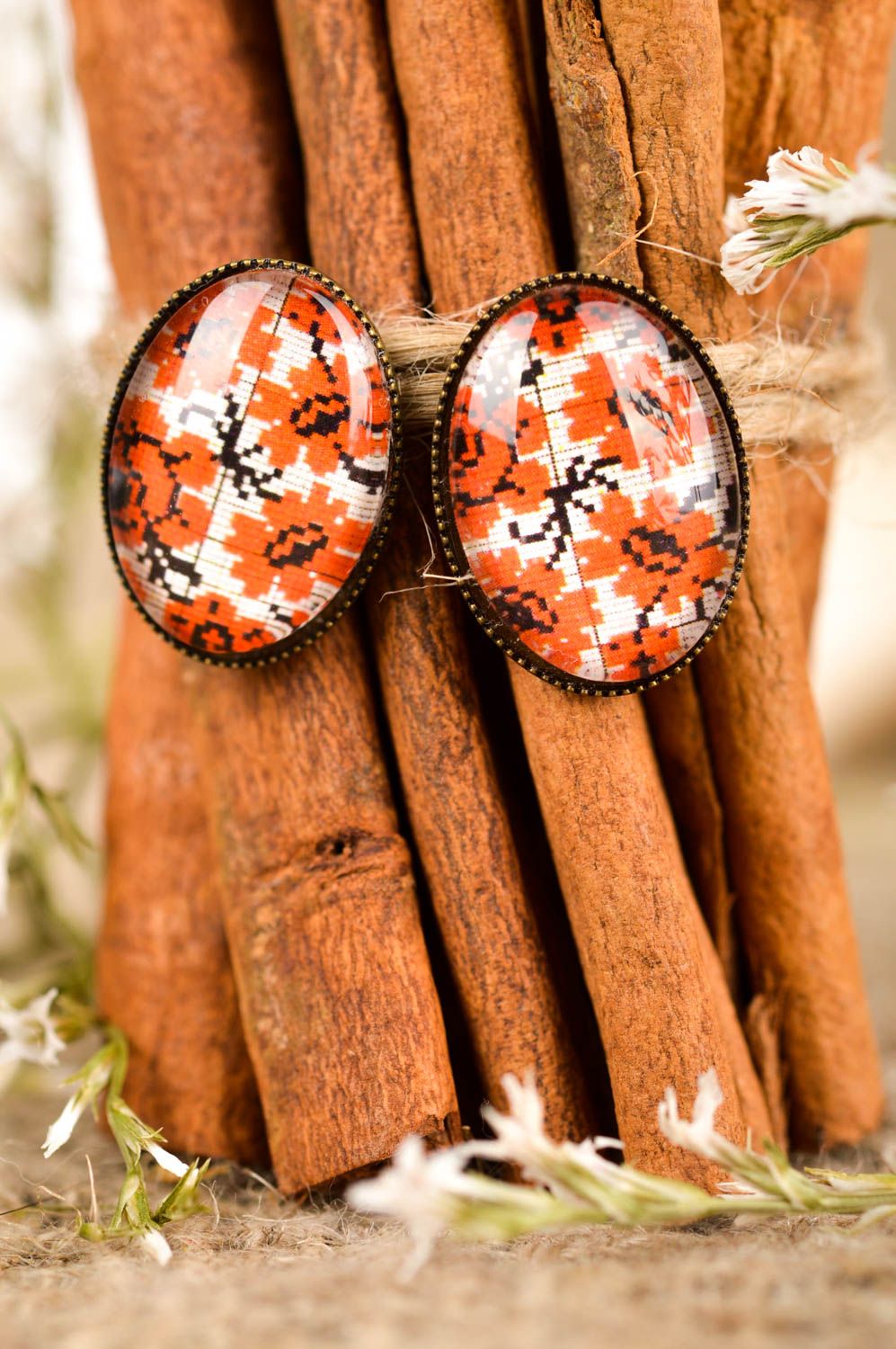 Beautiful earrings with charms handmade earrings with cabochons stylish jewelry photo 1