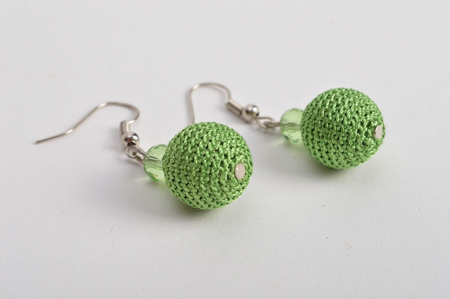 Set of handmade colorful crocheted ball shaped dangle earrings 4 pairs photo 3