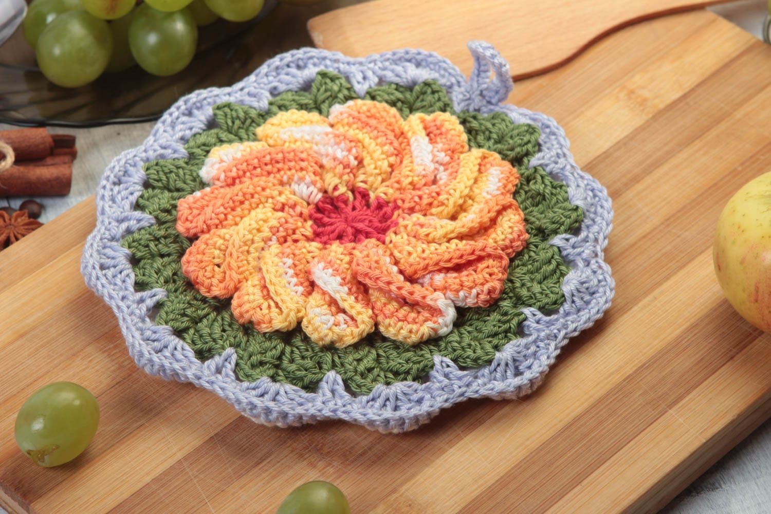 Bright handmade pot holder beautiful crochet potholder cooking tools gift ideas photo 1