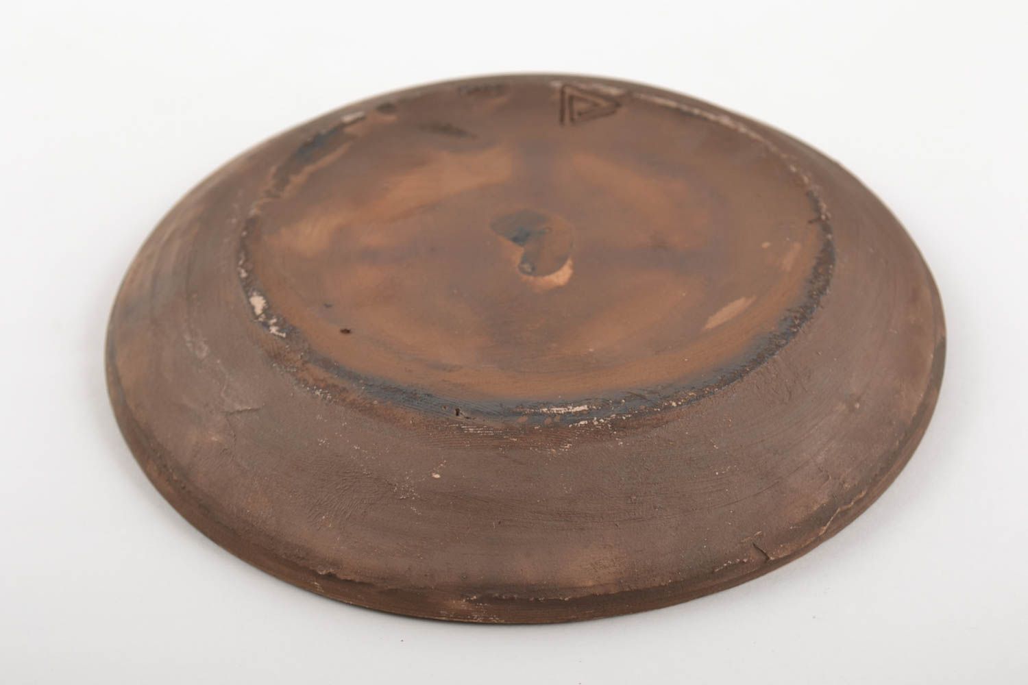 Оригинальная тарелка из глины маленькая плоская круглая блюдце ручной работы фото 4