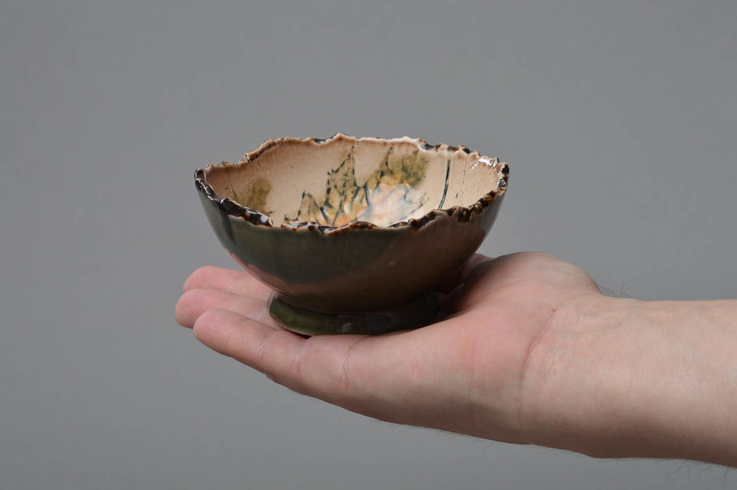 Designer small handmade porcelain salad bowl with ragged edges glazed Leaves photo 4
