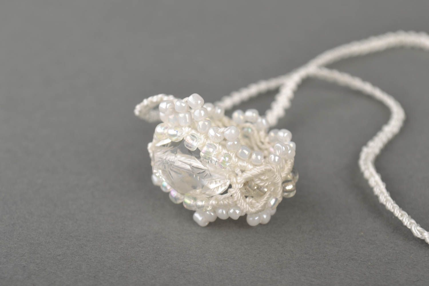 Handmade pendant designer ring unusual accessory macrame jewelry gift for girls photo 3