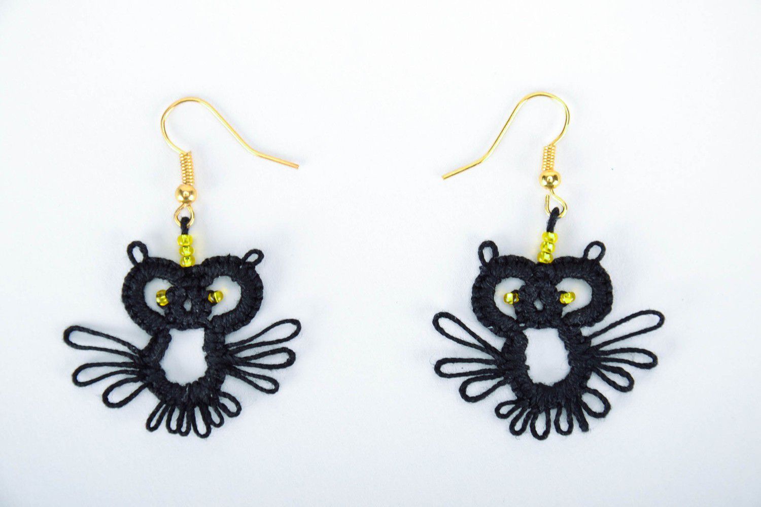 Earrings made from cotton lace Owls photo 1