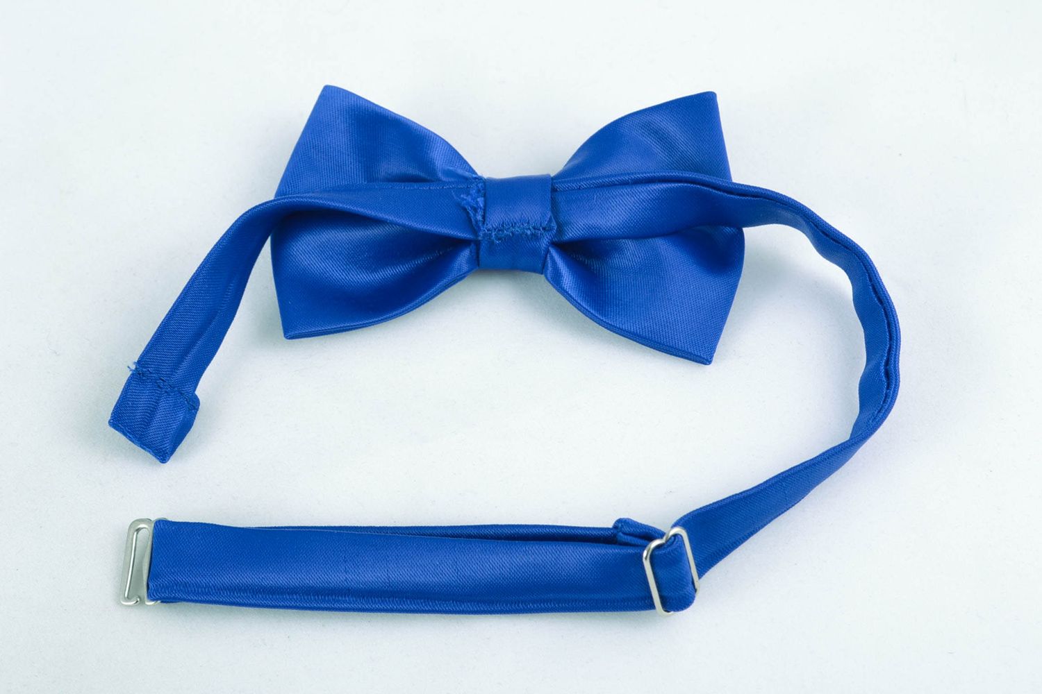 Fabric bow tie of shimmering blue color  photo 5