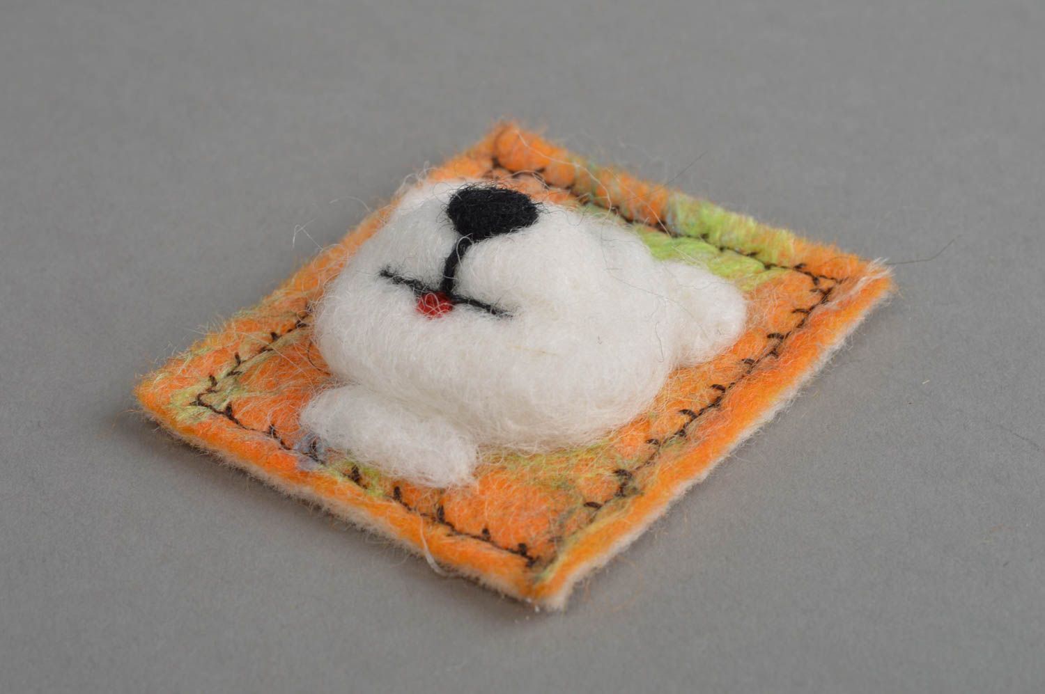 Textile beautiful cute small handmade fridge magnet in shape of white bear photo 2