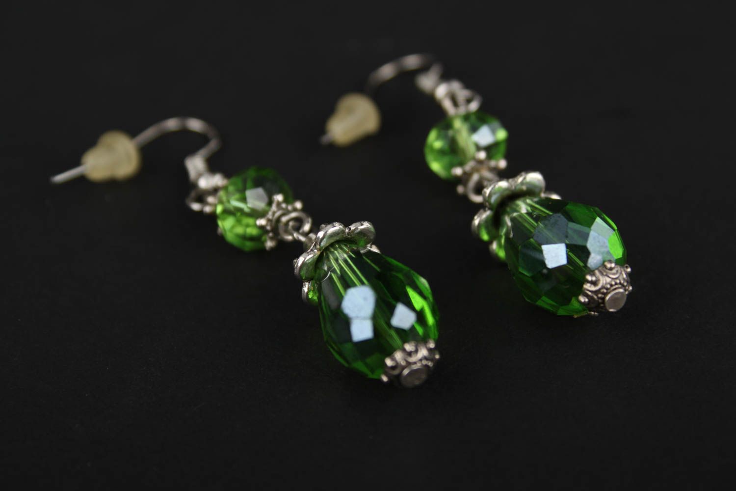 Boucles d'oreilles cristaux Bijou fait main pendantes vertes Cadeau femme photo 2