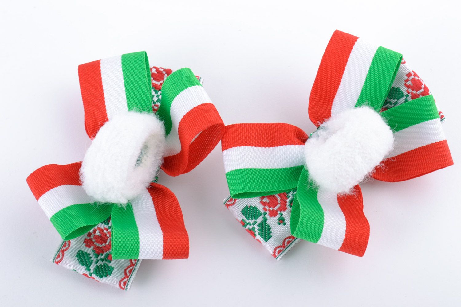 Set of bright handmade ribbon bow hair ties for children 2 pieces photo 4