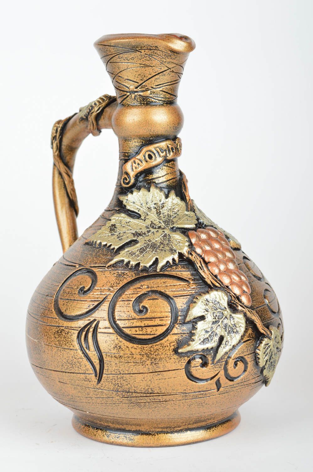 Cruche céramique peinte avec anse faite main modelée originale Grappe 1.5 l photo 2