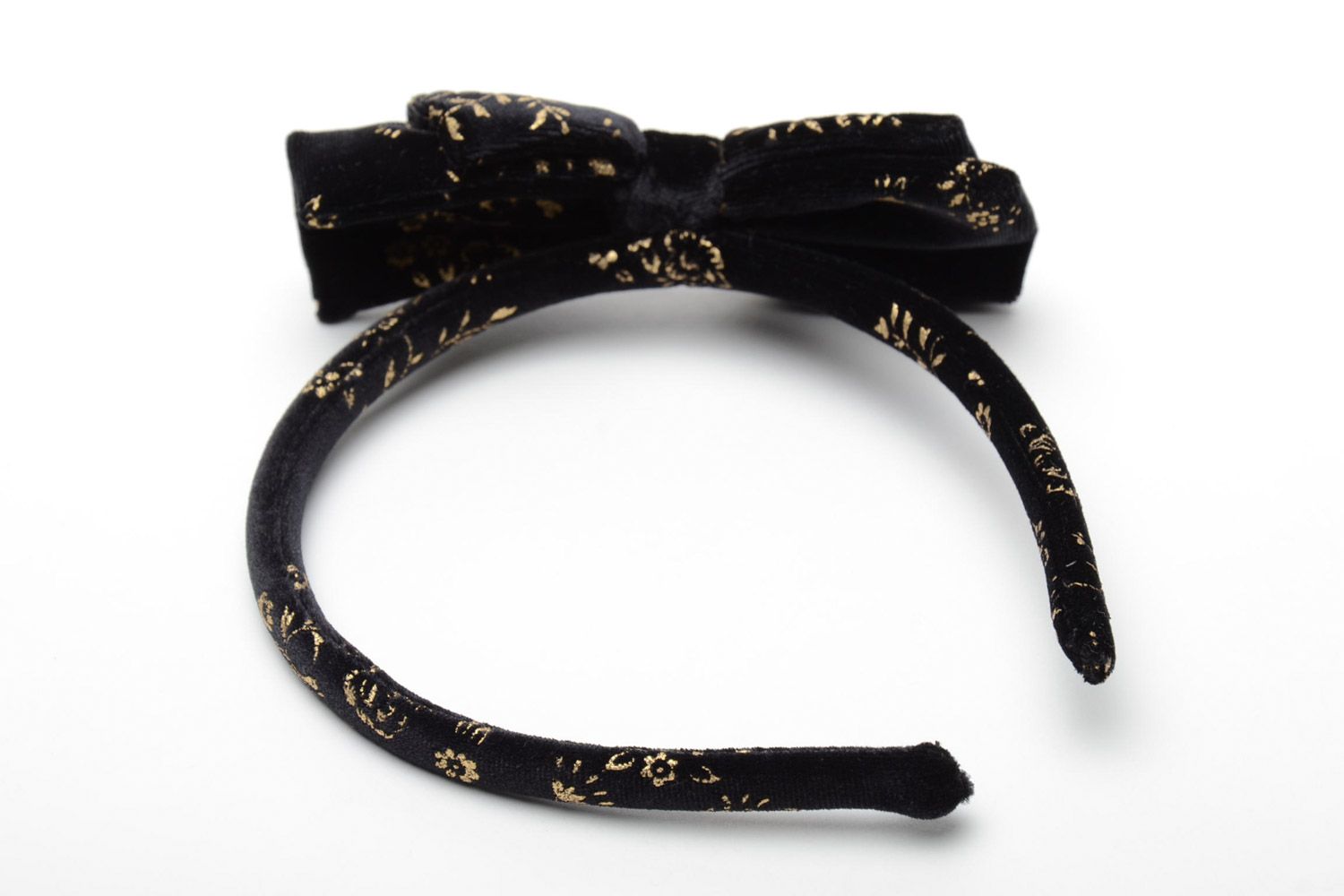 Serre-tête noir avec noeud en soie et velours original fait main pour fille photo 2