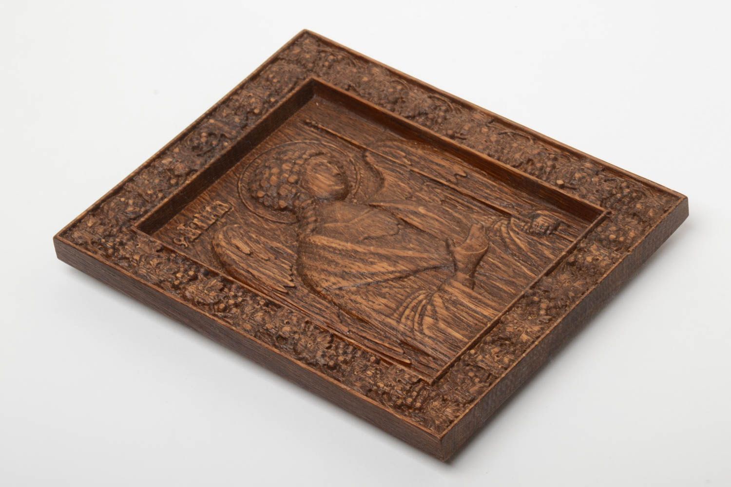 Icône sculptée en bois avec Archange saint Michel faite main orthodoxe photo 2