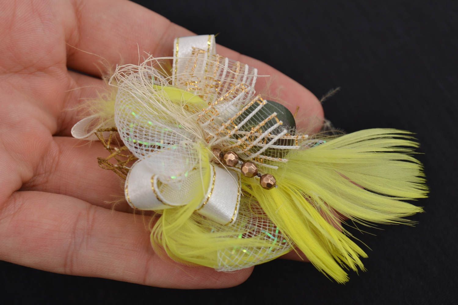 Handmade volume DIY blank for brooch making with feathers and ribbons for Easter photo 2