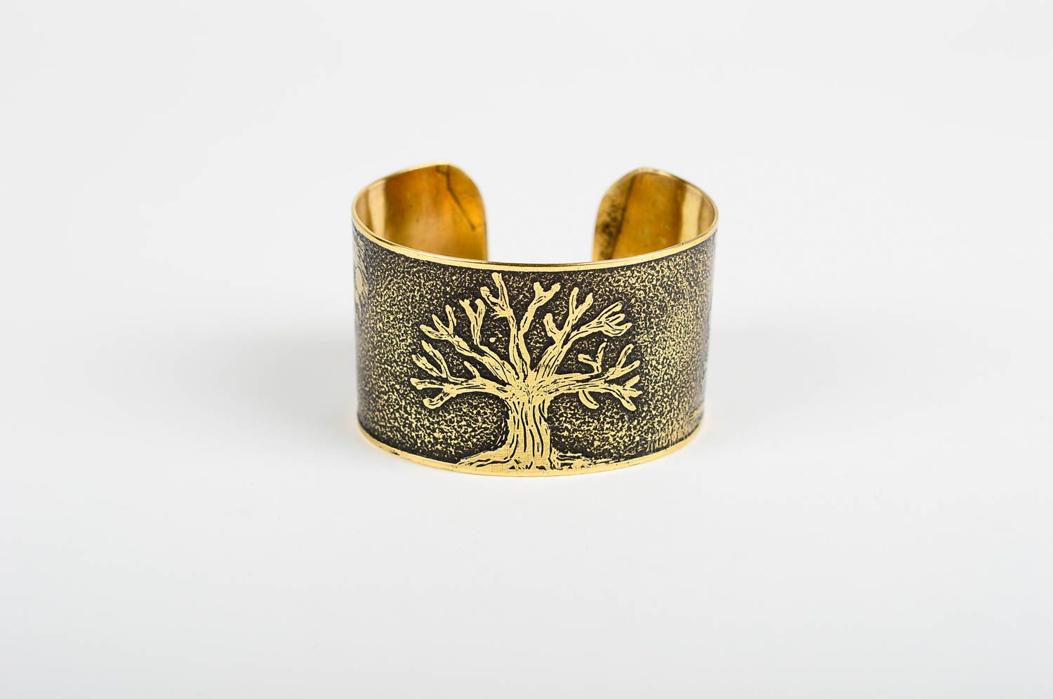 Bracelet laiton Bijou fait main large patiné avec arbre Cadeau pour femme photo 1