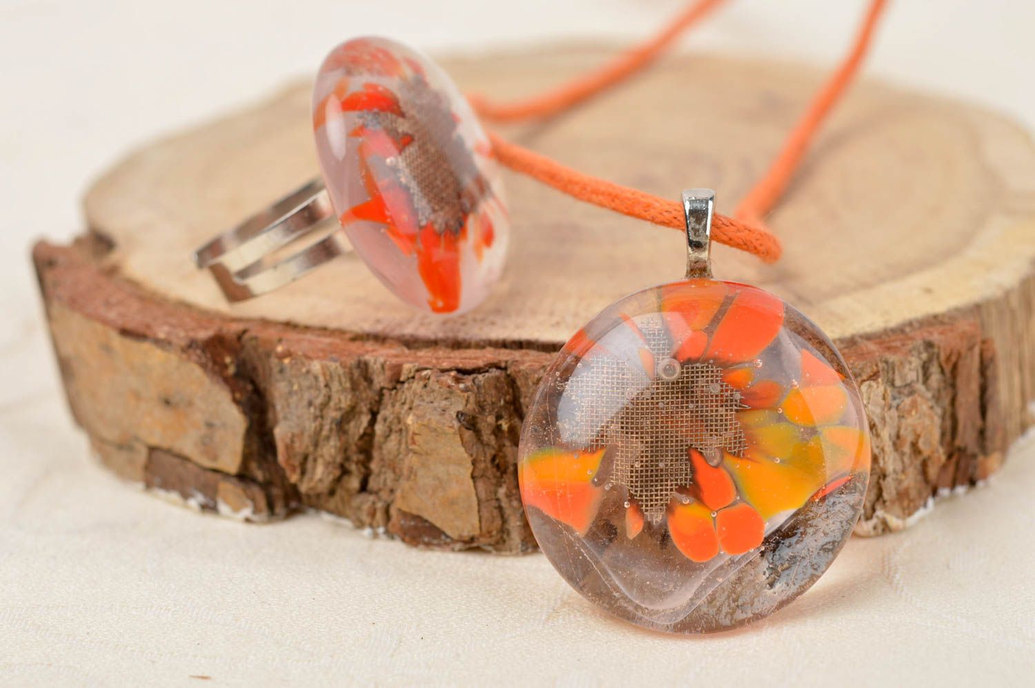 Stylish handmade jewelry set glass pendant glass ring artisan jewelry designs photo 1