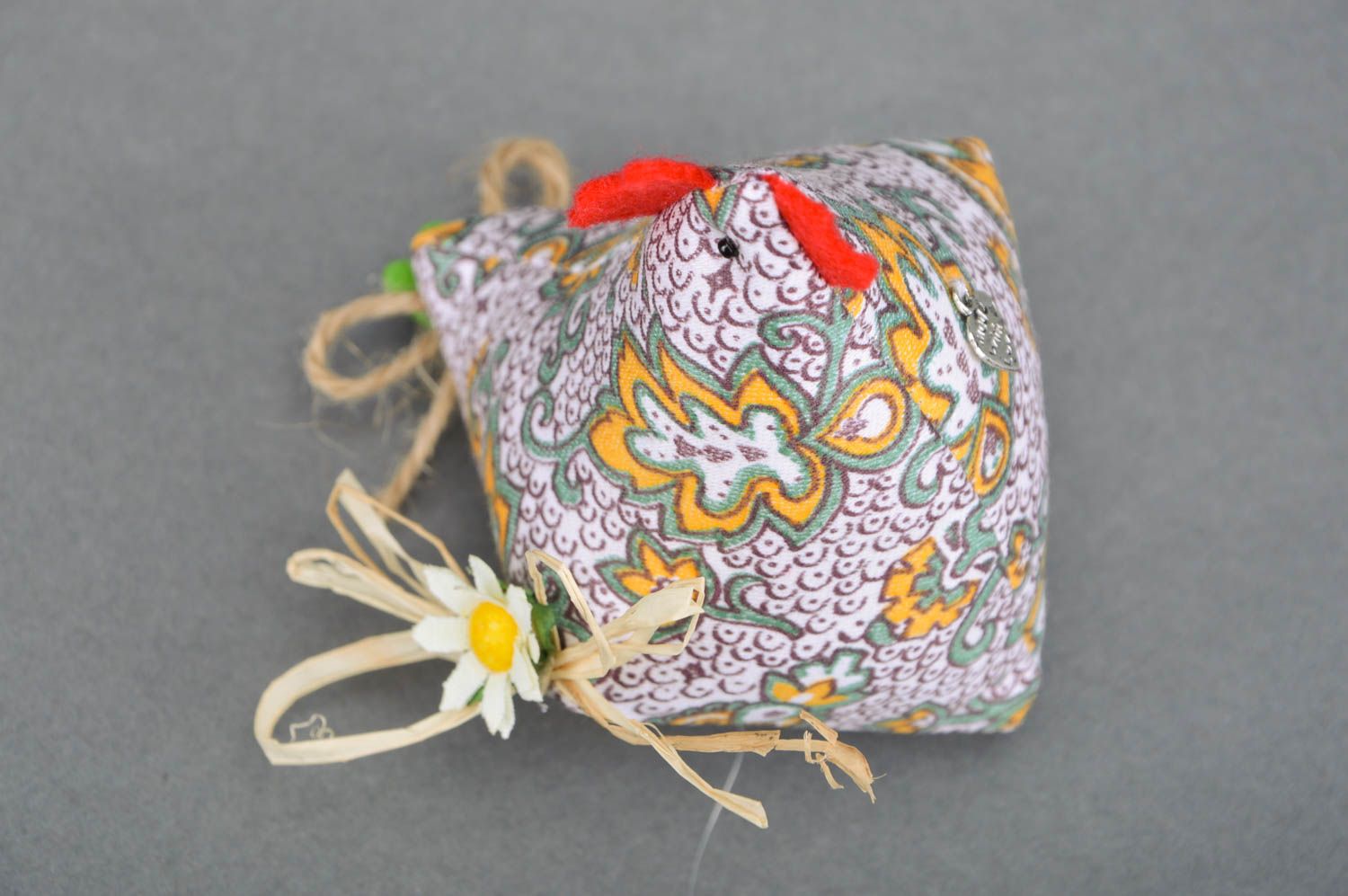 Designer handmade decorative toy in the form of chicken soft cotton unusual decor photo 2