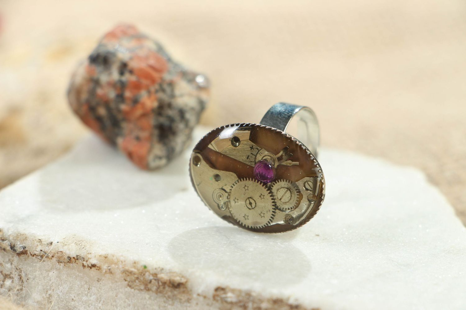 Unusual metal ring in steampunk style photo 4