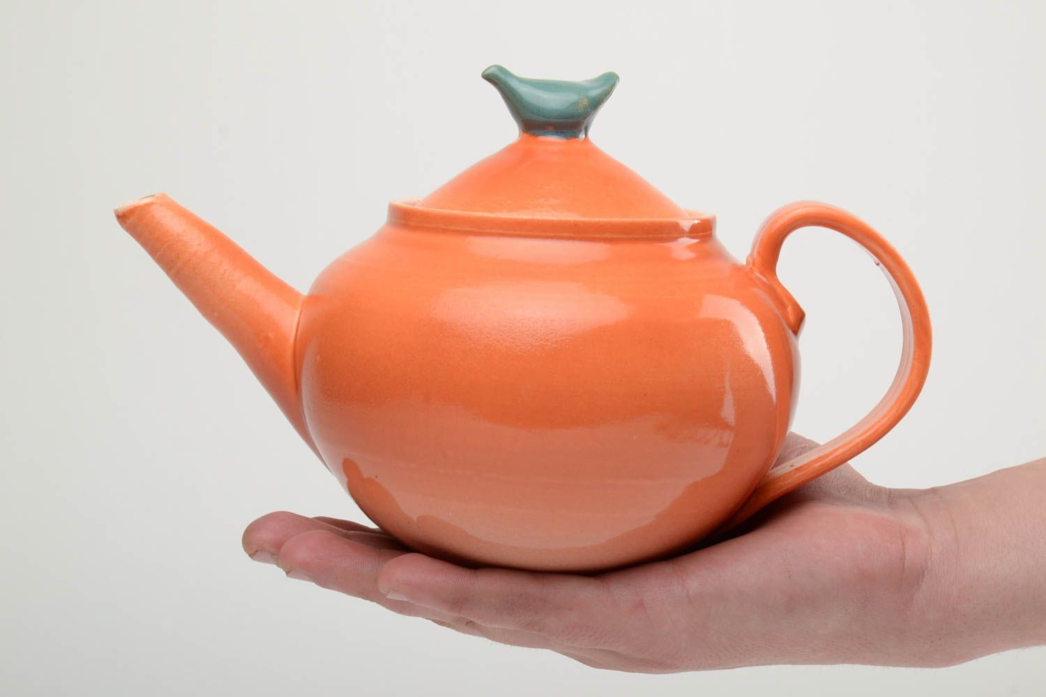 Bemalte schöne Ton Teekanne mit Glasur beschichtet in oranger Farne 1 L handmade foto 5