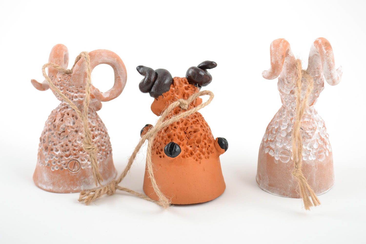 Set of 3 handmade designer ceramic figured bells in the shape of lambs photo 5