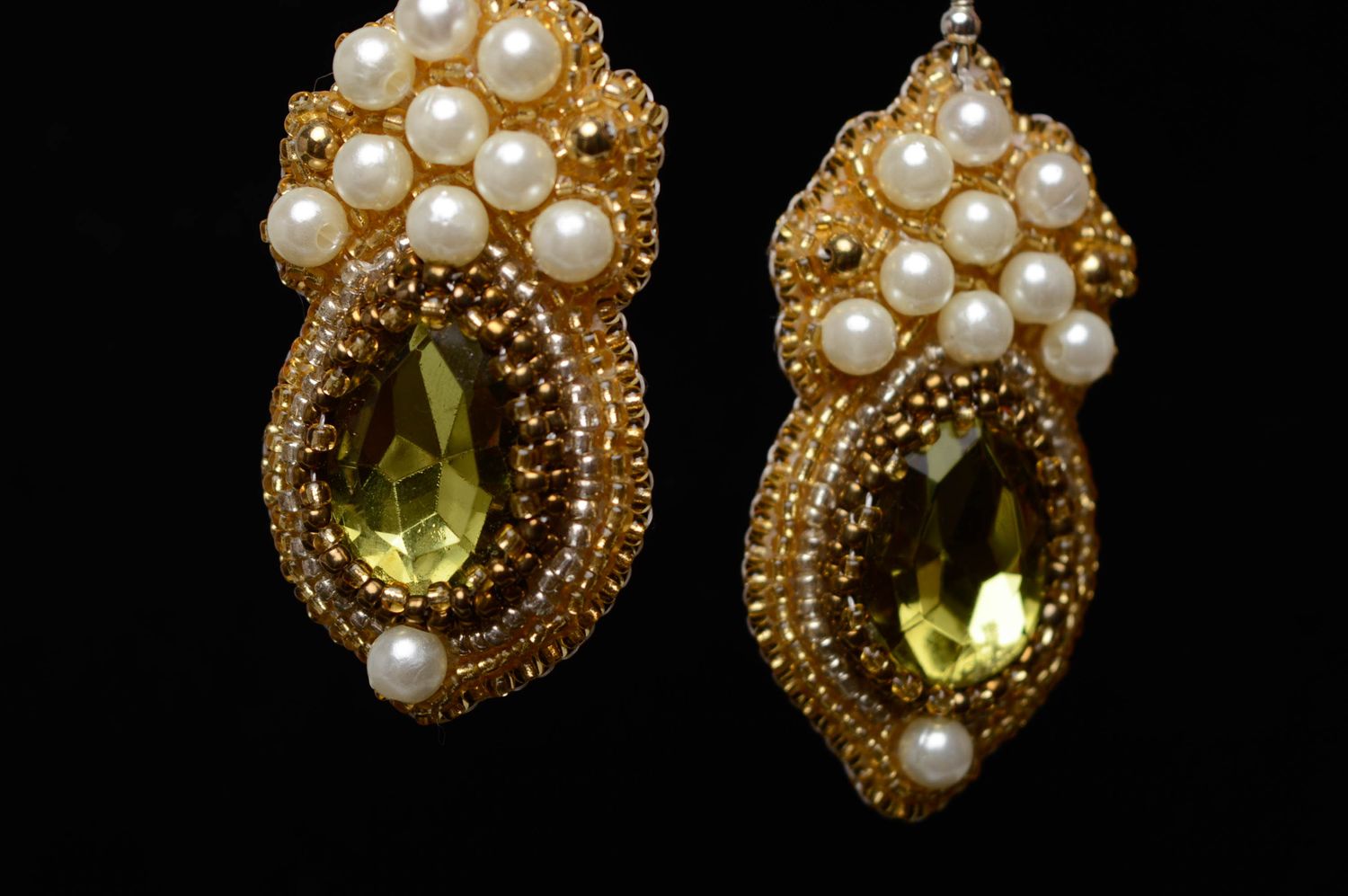 Handmade beaded earrings with artificial gems photo 4