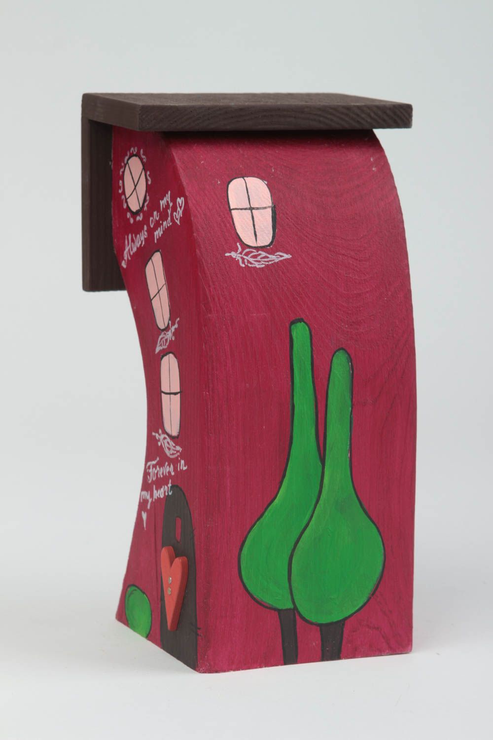 Фигурка из дерева для декора домик из сосны ручной работы бордовый экологический фото 2