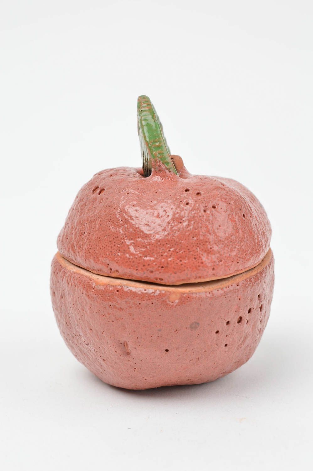 Глиняная шкатулка ручной работы в виде яблока красивая оригинальная с росписью фото 2