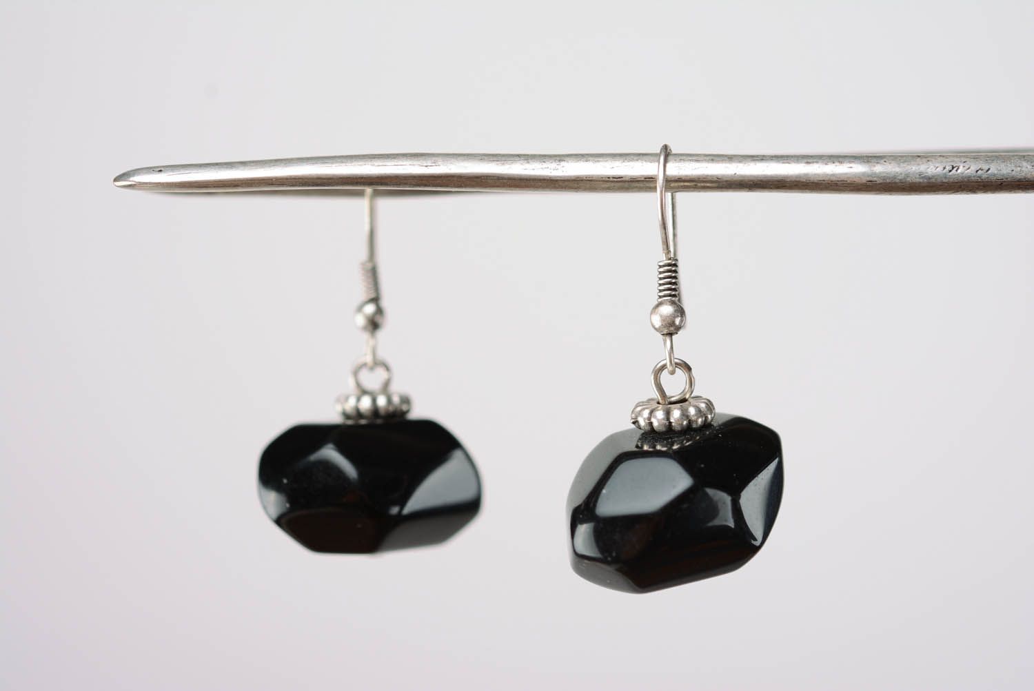 Earrings with black agate stone photo 3