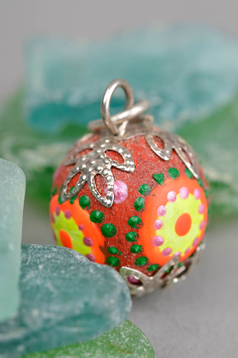 Handmade ball pendant painted wooden pendant artisan jewelry designs gift ideas photo 1