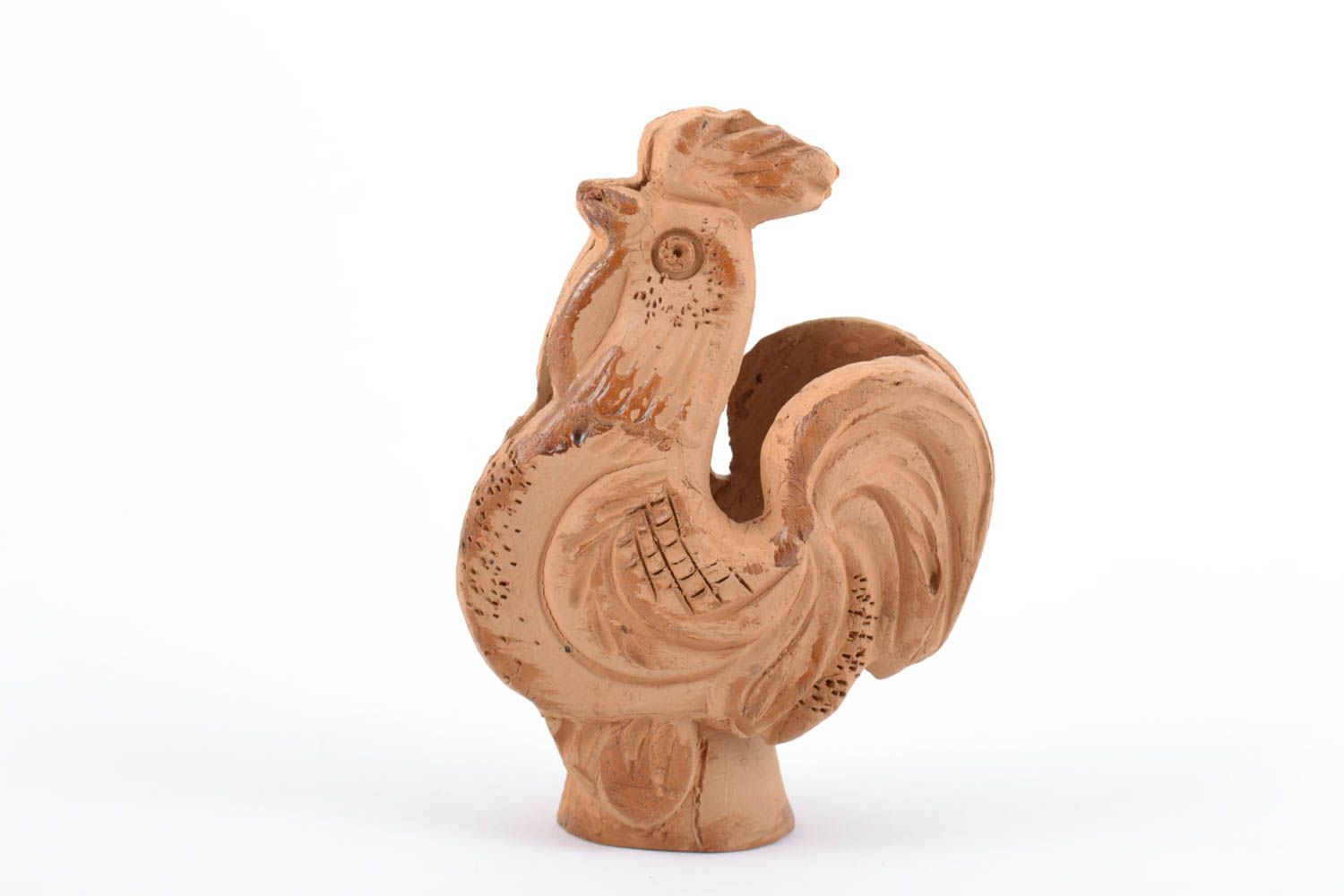 Petite figurine coq en terre cuite brune décorative faite main originale photo 2