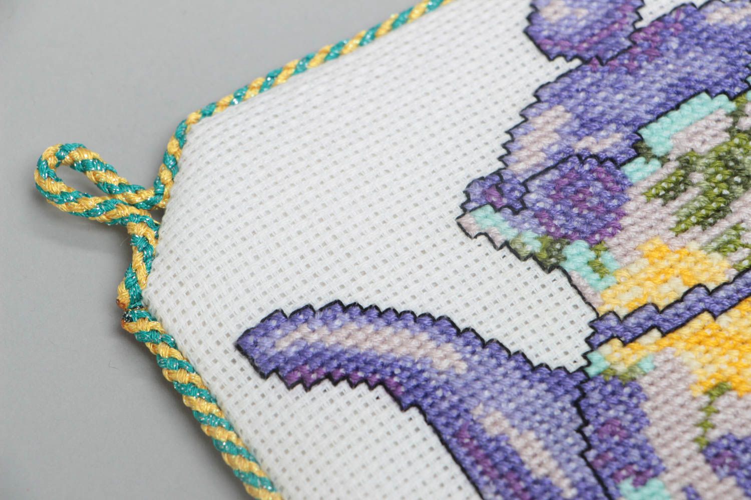 Posavasos artesanal bonito bordado Tetera de color lila foto 3