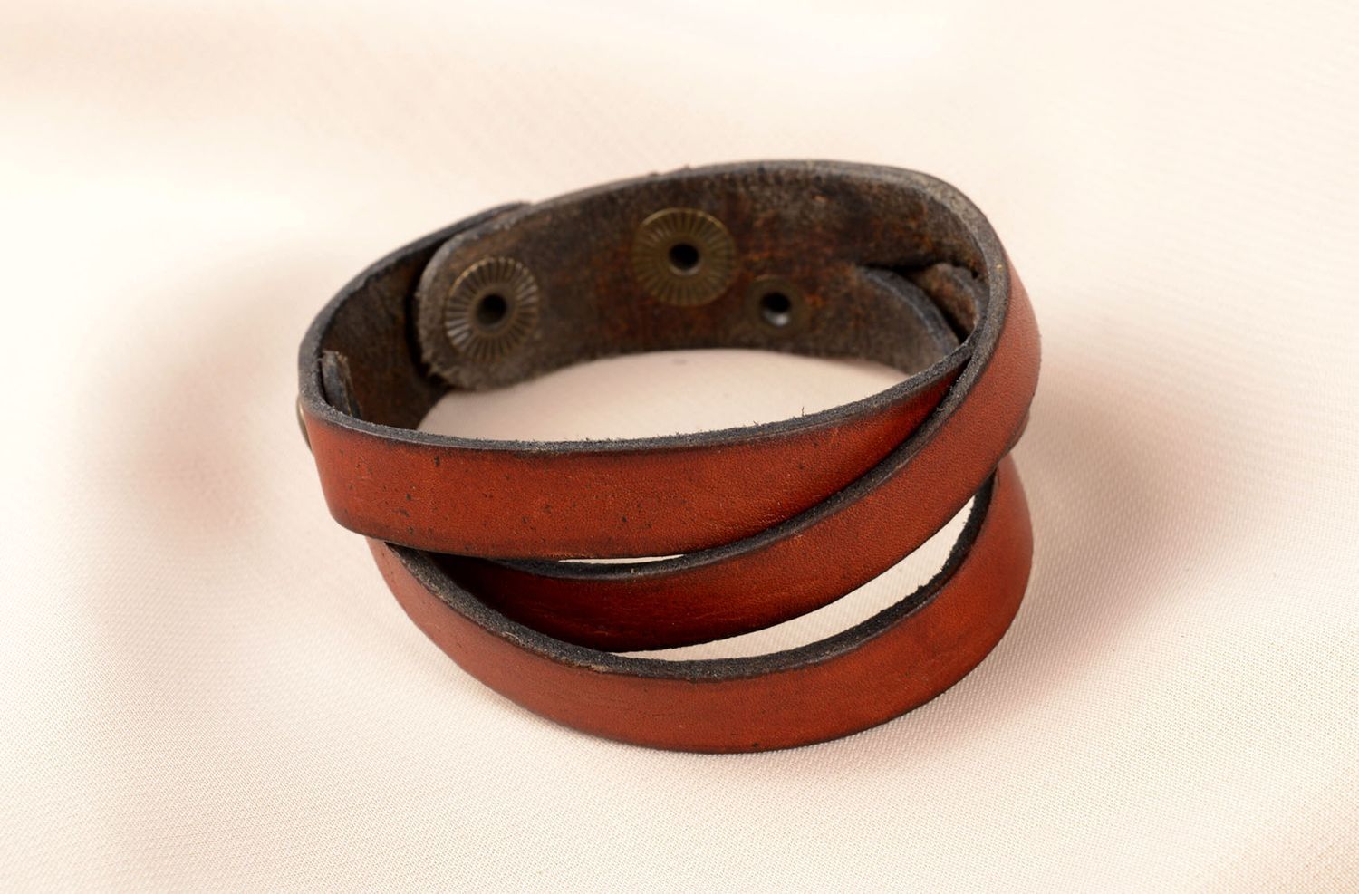 Кожаный браслет украшение ручной работы обмотка бижутерия из кожи рыжая фото 5